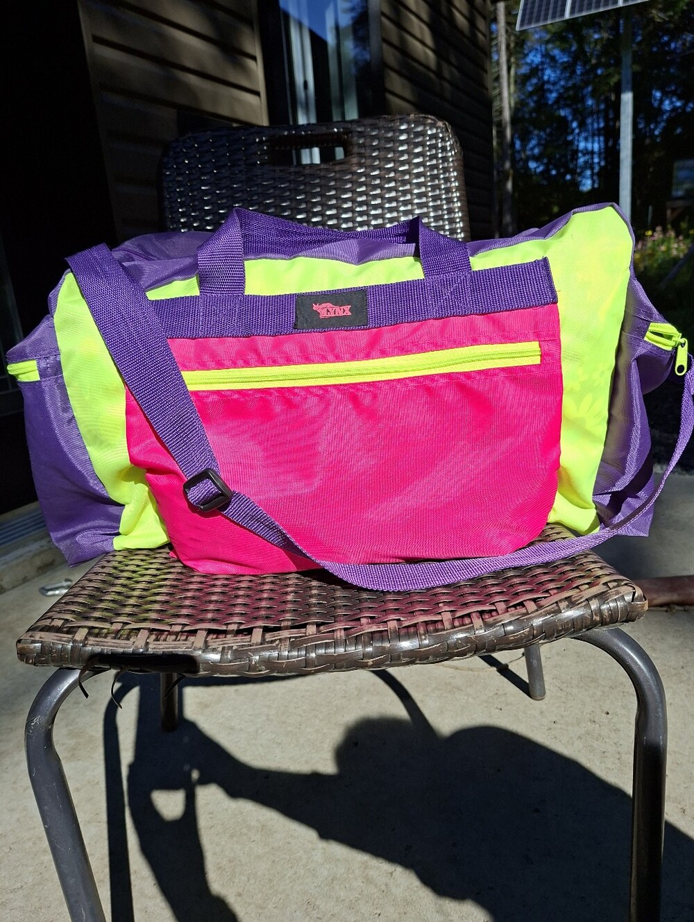 Vintage LYNX Neon Yellow Pink Purple Nylon Duffle Gym Bag Y2K Travel Retro Fluo